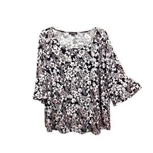 New - Roz & Ali Size 2X Top Blouse Shirt Stretch Knitt Floral Paisley 3/4 Sleeve
